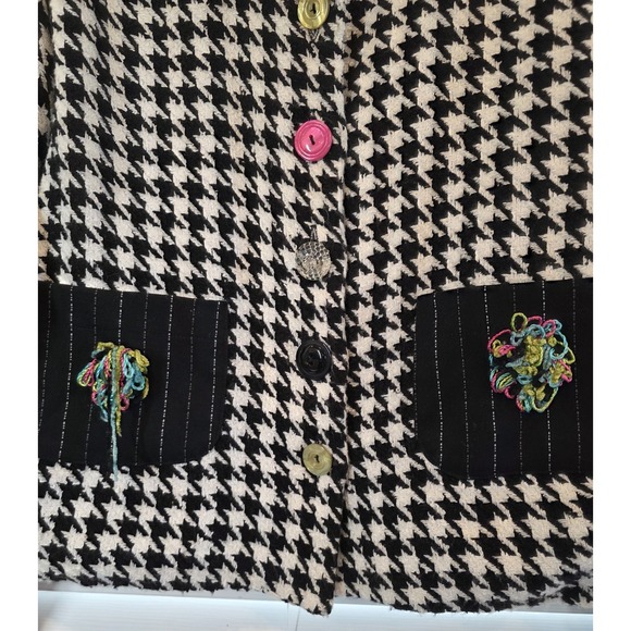 Taylor G Dallas Houndstooth Colorful Tweed Jacket Black White Coat Blazer Large - Picture 3 of 12